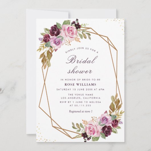 Paarse uitnodiging tot het douchen van floral brid (Voorkant)