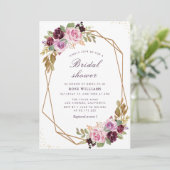 Paarse uitnodiging tot het douchen van floral brid (Staand voorkant)