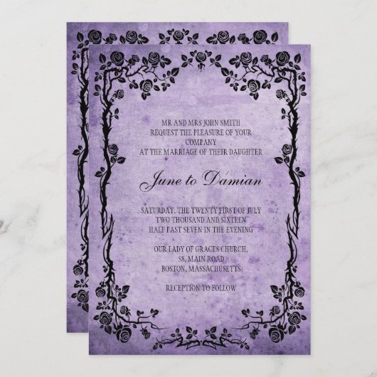  Paarse uitnodiging tot het huwelijk (Voorkant / Achterkant)