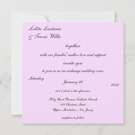 Paarse uitnodiging tot het huwelijk (Achterkant)