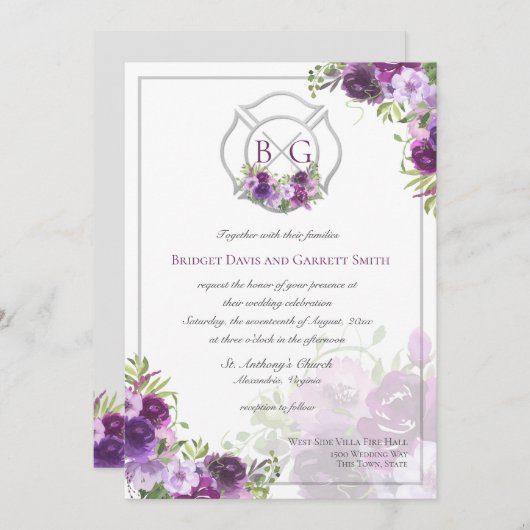 Paarse uitnodiging tot het indienen van een vuurge (Voorkant / Achterkant)