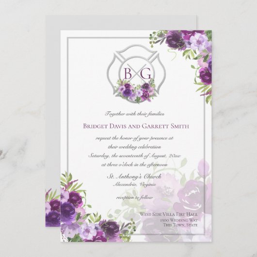 Paarse uitnodiging tot het indienen van een vuurge (Voorkant / Achterkant)