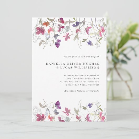 Paarse uitnodiging tot het indienen van weddensch (Staand voorkant)