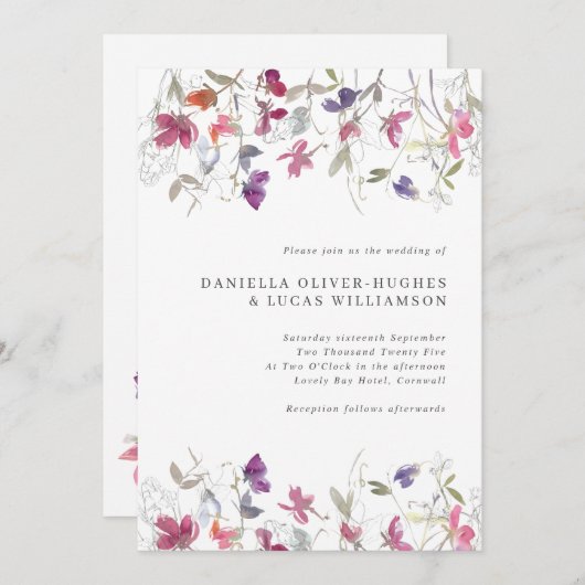 Paarse uitnodiging tot het indienen van weddensch (Voorkant / Achterkant)