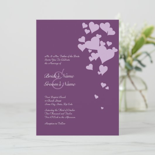 Paarse uitnodiging tot het trekken van harten (Staand voorkant)