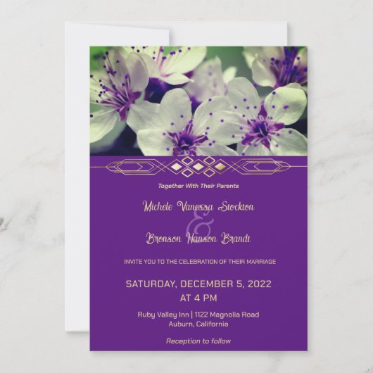 Paarse uitnodiging tot het uitzenden van een bloes (Voorkant)