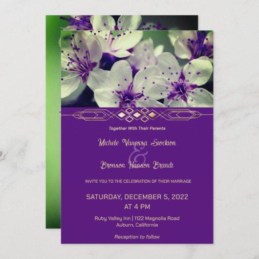 Paarse uitnodiging tot het uitzenden van een bloes (Voorkant / Achterkant)