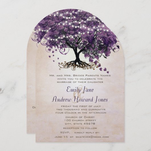 Paarse uitnodiging tot het uitzenden van een orkes (Voorkant / Achterkant)