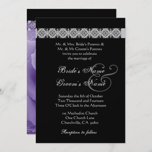 PAARSE uitnodiging tot het uitzenden van Rozen ron (Voorkant / Achterkant)