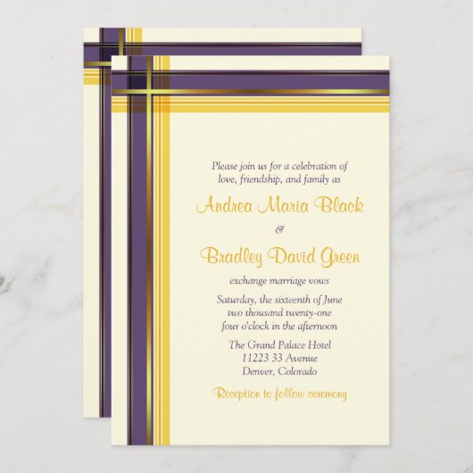 Paarse uitnodiging tot het uitzenden van weddensch (Voorkant / Achterkant)