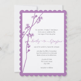 Paarse uitnodiging tot inschrijving op bruiloft in