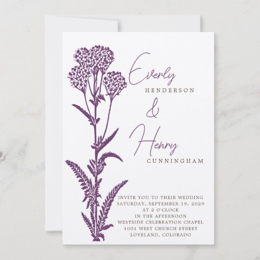 Paarse uitnodiging tot inschrijving op bruiloft in (Voorkant)