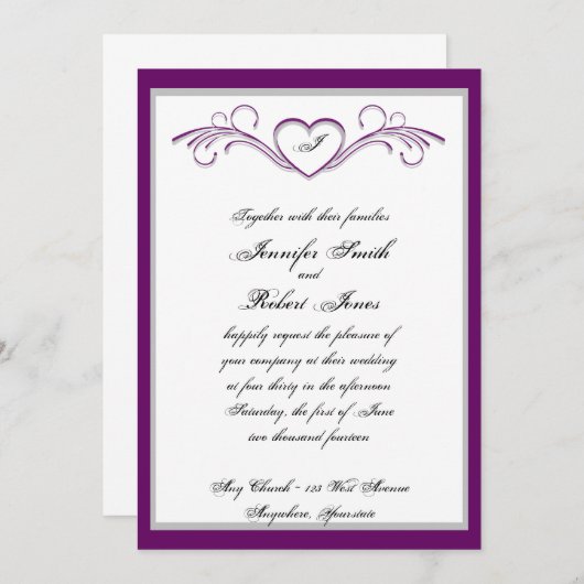 Paarse uitnodiging tot inschrijving op het koninkl (Voorkant / Achterkant)