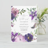 Paarse uitnodiging tot uitzending van bruiloften (Staand voorkant)