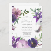 Paarse uitnodiging tot uitzending van bruiloften (Voorkant / Achterkant)