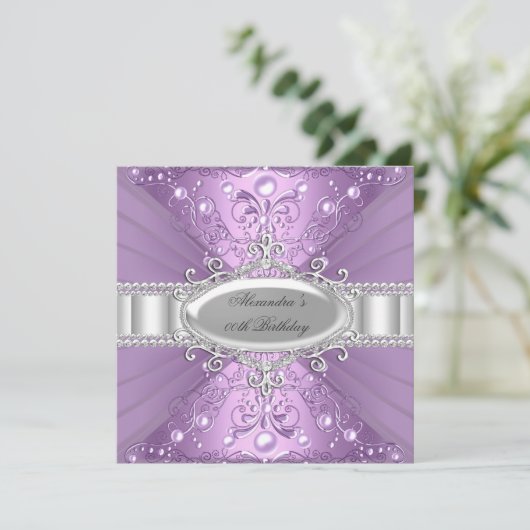 Paarse uitnodiging tot vrijdag voor Pearl en Diamo (Staand voorkant)