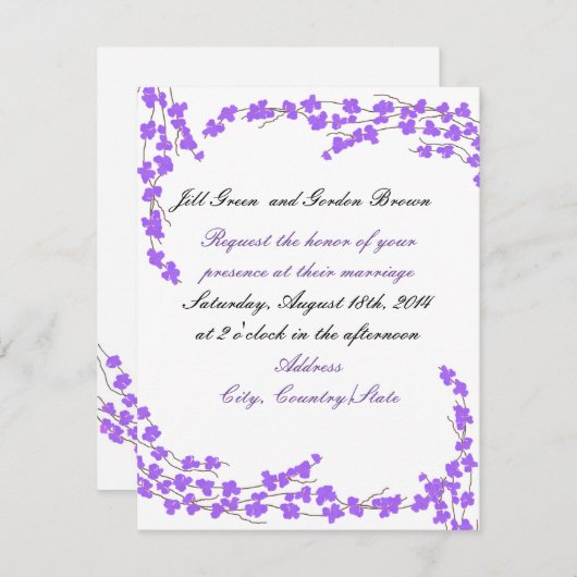 Paarse uitnodiging tot weduwschap (Voorkant / Achterkant)