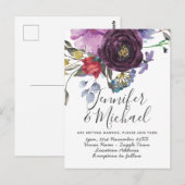 Paarse uitnodiging tot weduwschap Modern Floral (Voorkant / Achterkant)