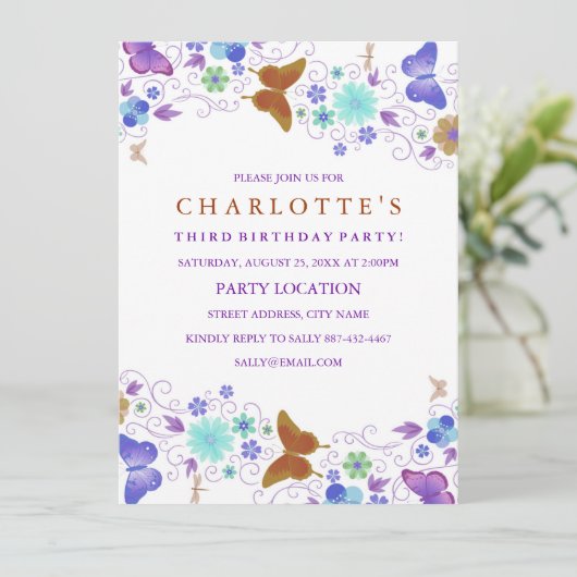 Paarse | uitnodiging van de Birthday (Staand voorkant)