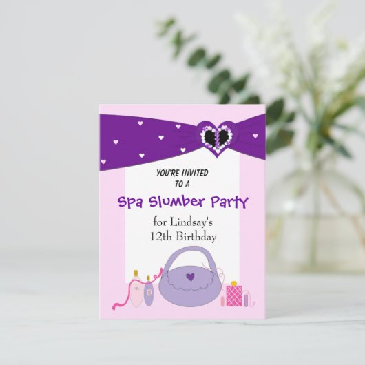 Paarse uitnodiging van de Birthday Partij van de R (Staand voorkant)