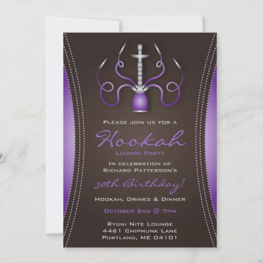 Paarse uitnodiging van de partij Hookah (Voorkant)
