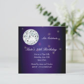 Paarse uitnodiging van Disco Ball Birthday (Staand voorkant)