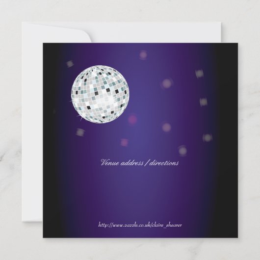 Paarse uitnodiging van Disco Ball Birthday (Achterkant)
