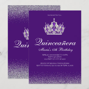 Paarse uitnodiging van Glitter Quinceanera