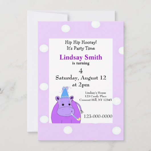 Paarse uitnodiging van Hippo-partij (Voorkant)
