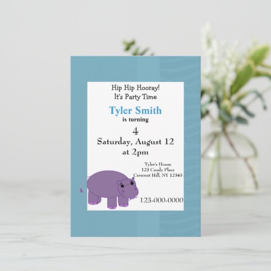 Paarse uitnodiging van Hippo-partij (Staand voorkant)