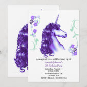Paarse uitnodiging van Unicorn Birthday (Voorkant / Achterkant)
