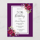 Paarse uitnodiging voor bloemenonderzoek in Birthd (Voorkant)