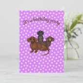 Paarse uitnodiging voor Dachshund-partij (Staand voorkant)