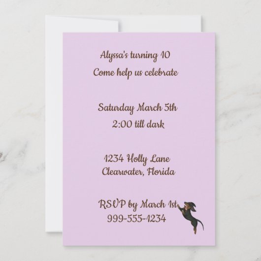 Paarse uitnodiging voor Dachshund-partij (Achterkant)