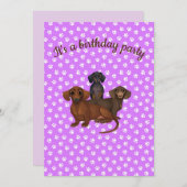 Paarse uitnodiging voor Dachshund-partij (Voorkant / Achterkant)