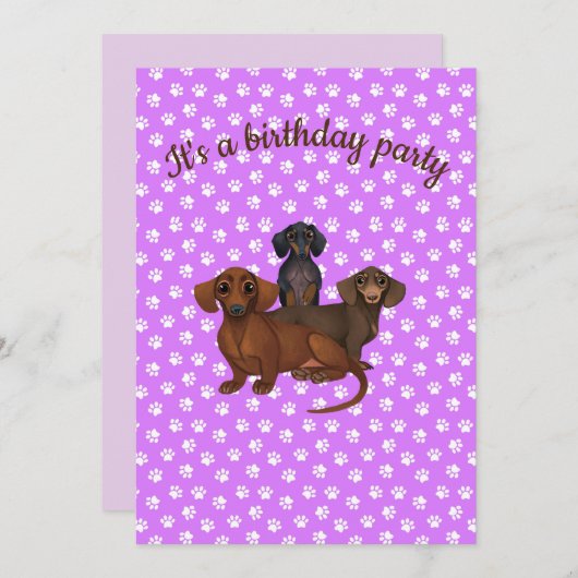 Paarse uitnodiging voor Dachshund-partij (Voorkant / Achterkant)
