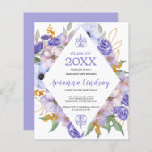 Paarse uitnodiging voor de Floral Gradual Graduy (Voorkant / Achterkant)