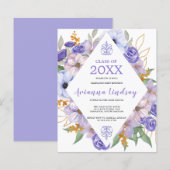 Paarse uitnodiging voor de Floral Gradual Graduy (Voorkant / Achterkant)