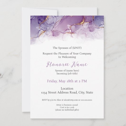 Paarse uitnodiging voor digitale invitatie militai (Voorkant)