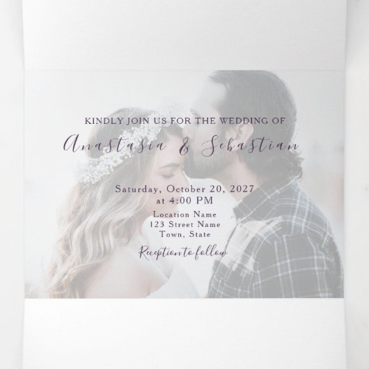 Paarse uitnodiging voor drievierde fotoweddenschap (Binnenkant midden)