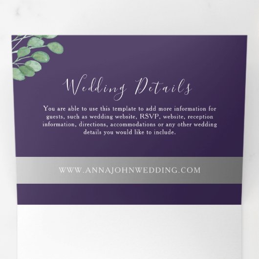 Paarse uitnodiging voor drievierde fotoweddenschap (Binnenzijde eerst)