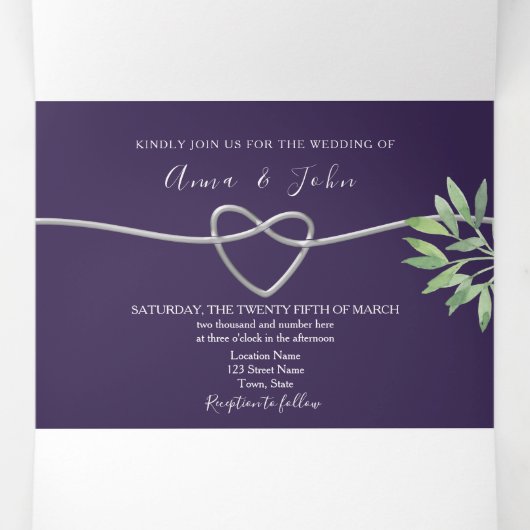 Paarse uitnodiging voor drievierde fotoweddenschap (Binnenkant midden)