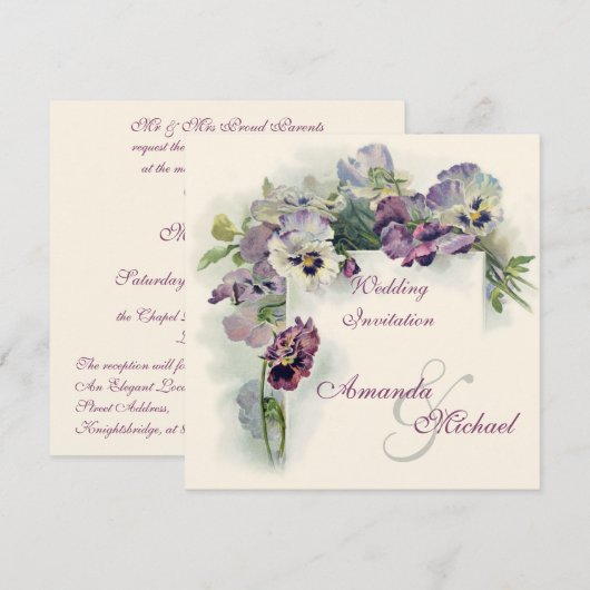Paarse uitnodiging voor een bruiloft (Voorkant / Achterkant)