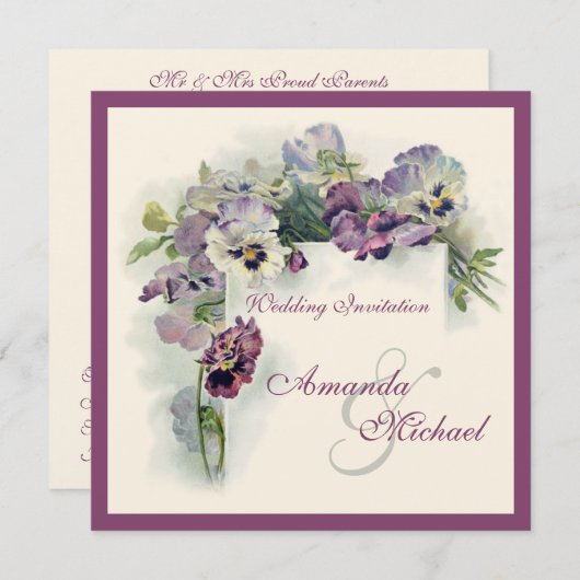 Paarse uitnodiging voor een bruiloft (Voorkant / Achterkant)