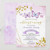 Paarse uitnodiging voor Floral en Butterfly Christ (Voorkant / Achterkant)