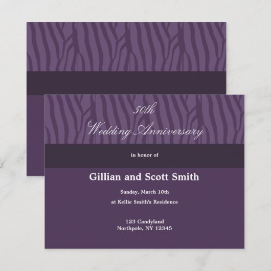 Paarse uitnodiging voor het 50ste bruiloft Jubileu (Voorkant / Achterkant)