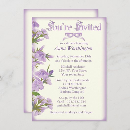 Paarse uitnodiging voor het geven van een ruitje (Voorkant / Achterkant)