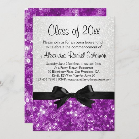 Paarse uitnodiging voor het uitnodigen van Afstude (Voorkant / Achterkant)