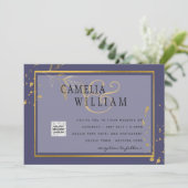 Paarse uitnodiging voor huwelijksfeest met QR-code (Staand voorkant)