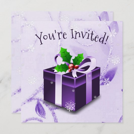 Paarse uitnodiging voor kerstcadeautjes (Voorkant / Achterkant)